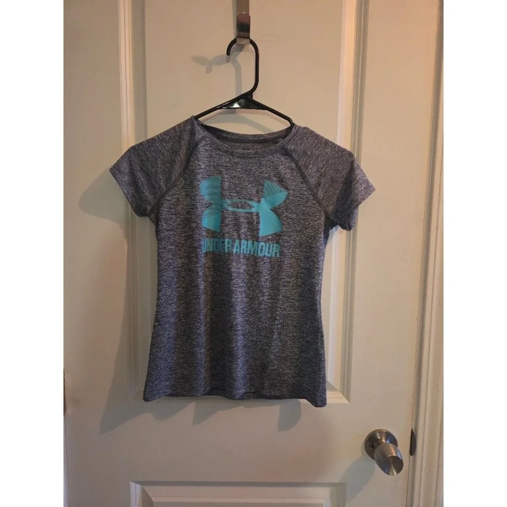 Under Armour Kids HeatGear Loose Fit Short Sleeve T-Shirt Lot of 2 Gray Blue YMD
